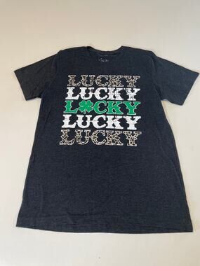 Texas True Threads Lucky Graphic Tee Size M Charcoal Gray Made in USA